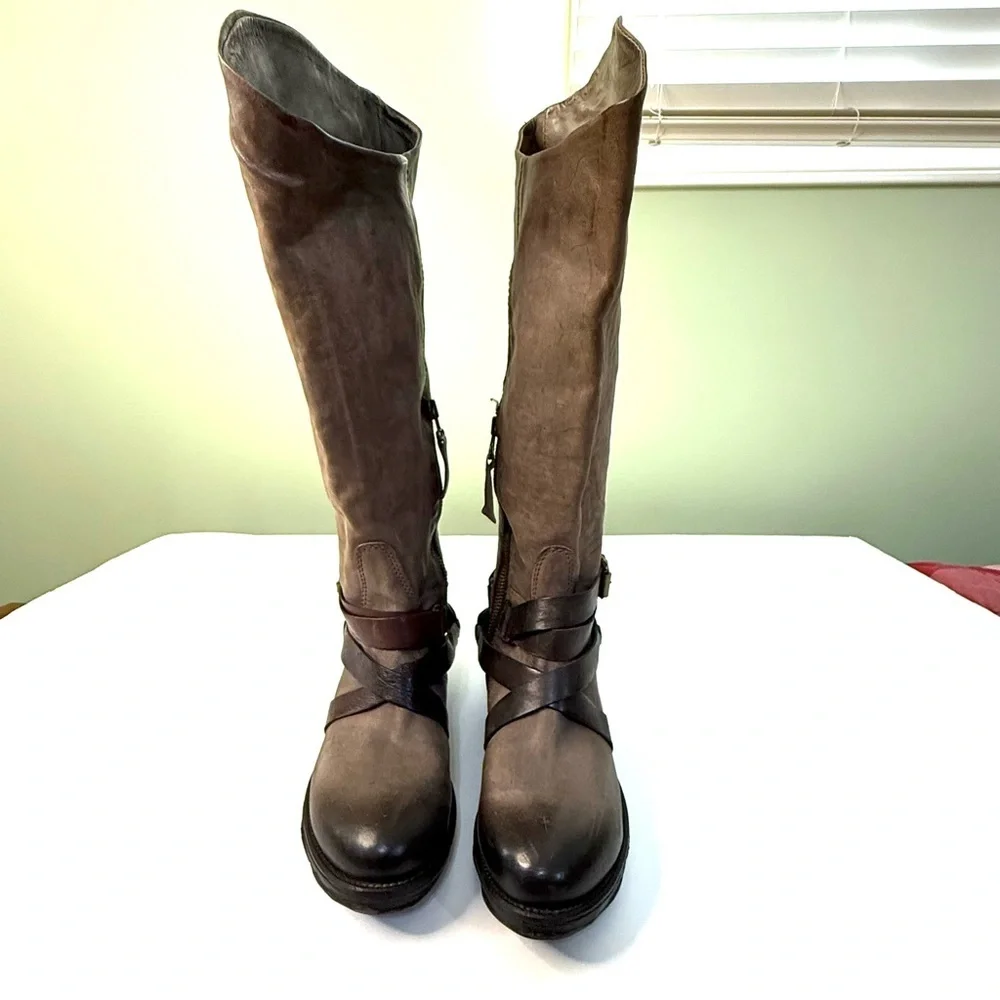 Free People A.S. 98 Air step boho leather boots riding moto woman 7.5 biker